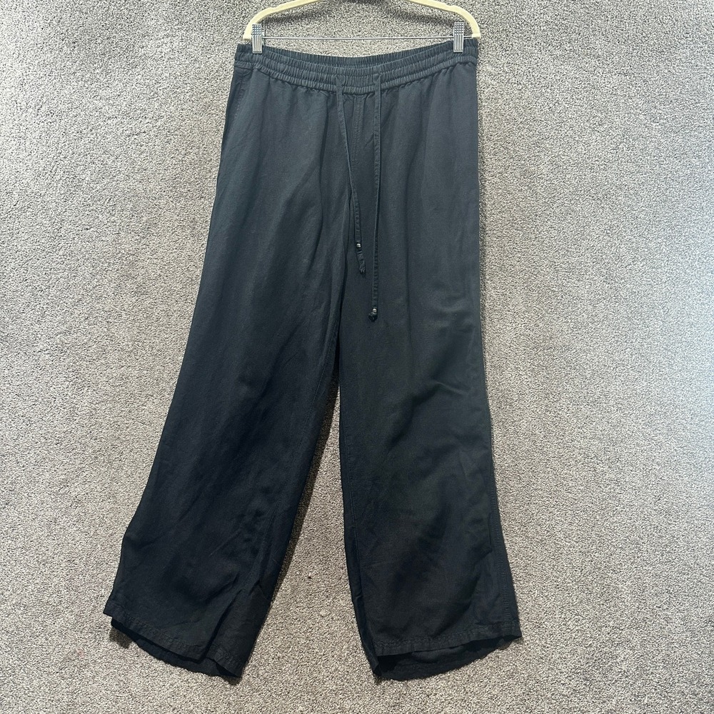 Lane Bryant Comfort Pants Womens 14/16‎ Black Linen Blend Pull On Drawstring